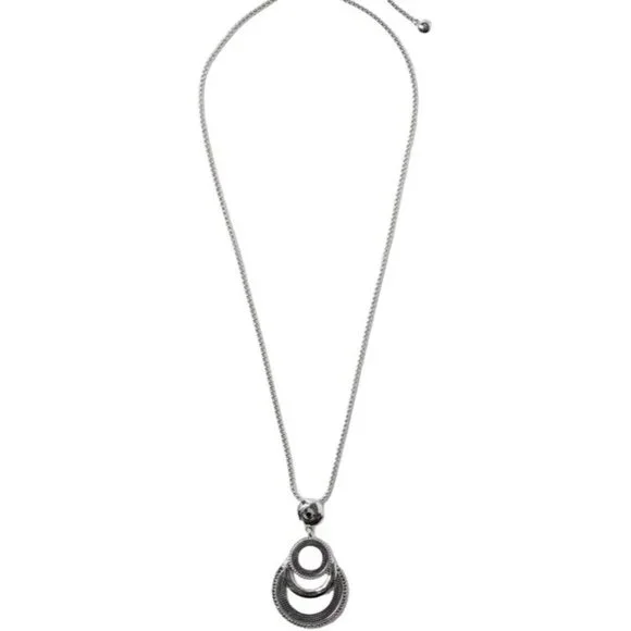 Chico's Mesh Inserts Adjustable Pendant Necklace Silvertone Modern NWT - Picture 3 of 7